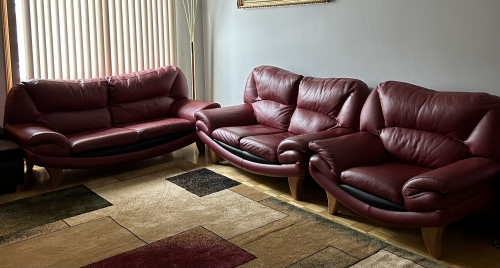 Italian Leather Sofa Set 3 Piece 