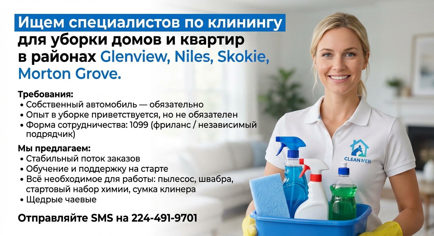 Клининг. Glenview, Niles, Skokie, Morton Grove.