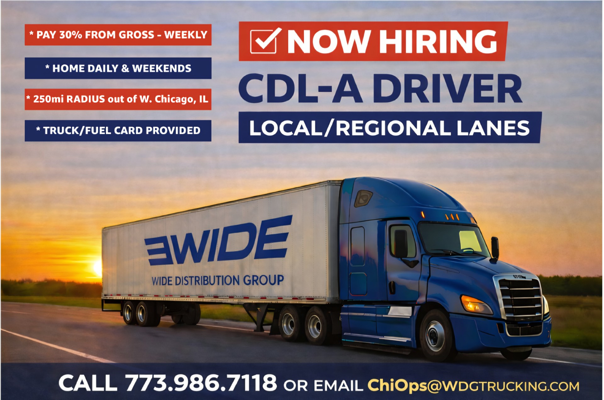 Local/Regional CDL-A drivers needed! 30% from gross
