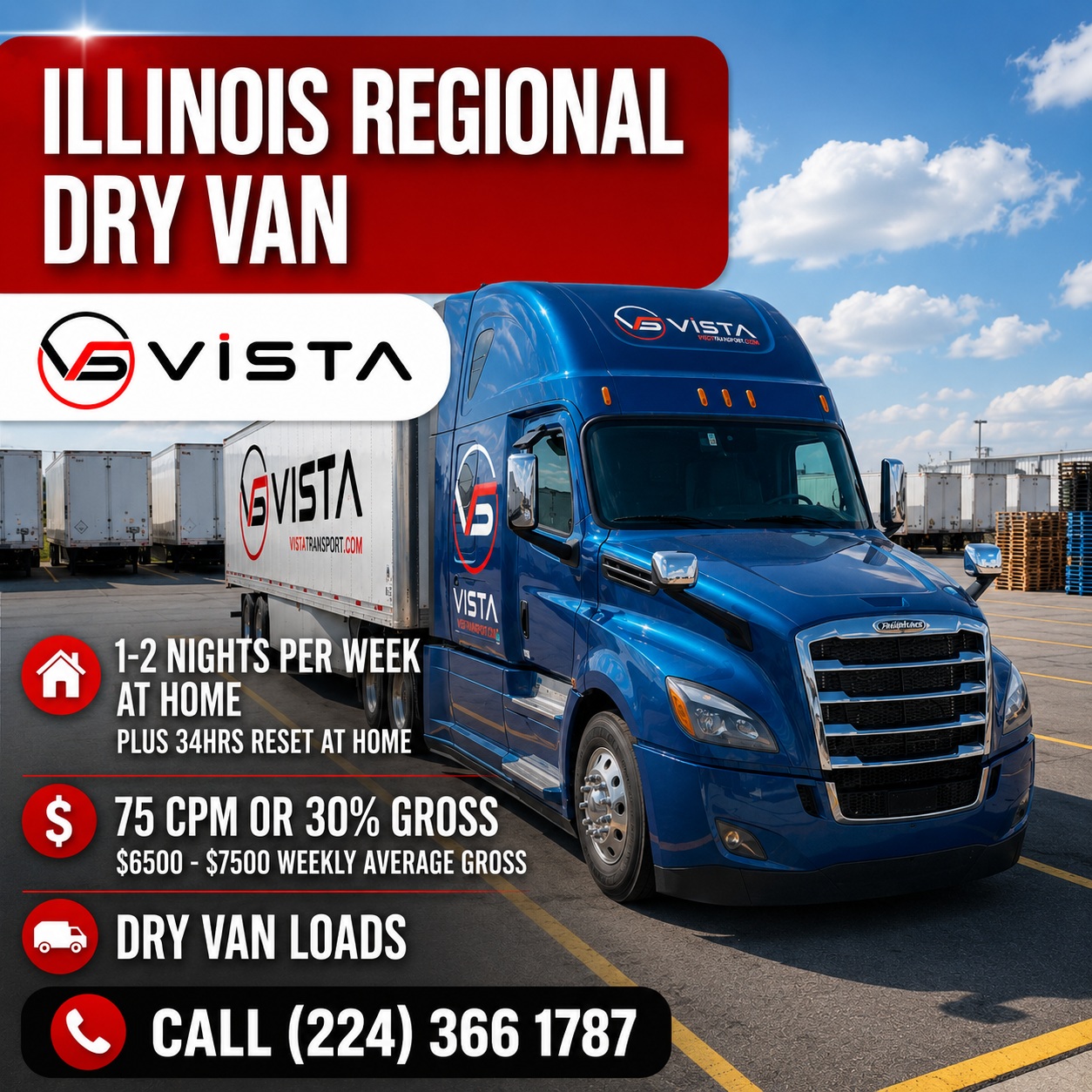 IL Regional 75cpm or 30% gross CDL class A  1099