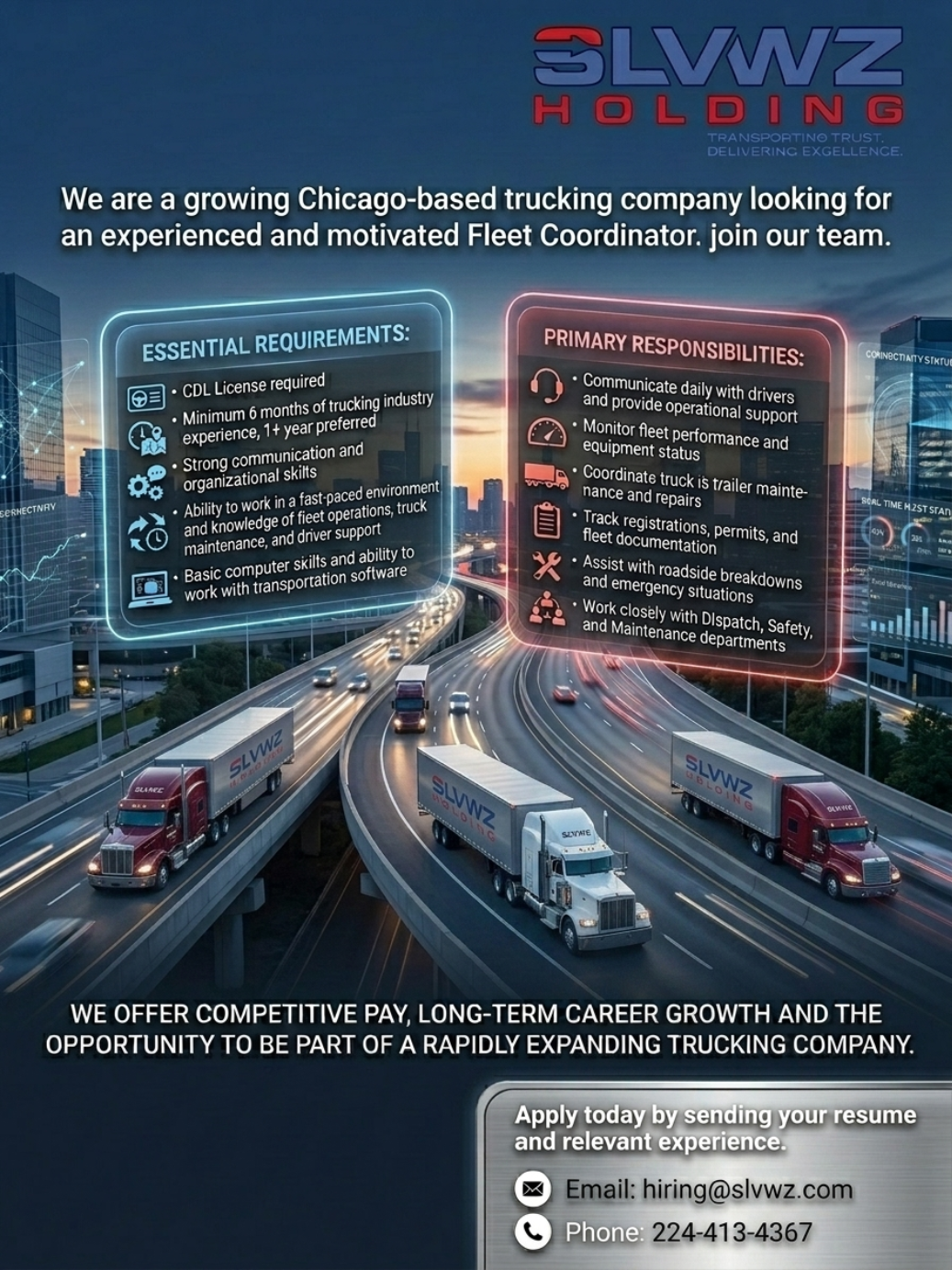 Hiring Safety Assistant and Fleet coordinator Elgin, IL